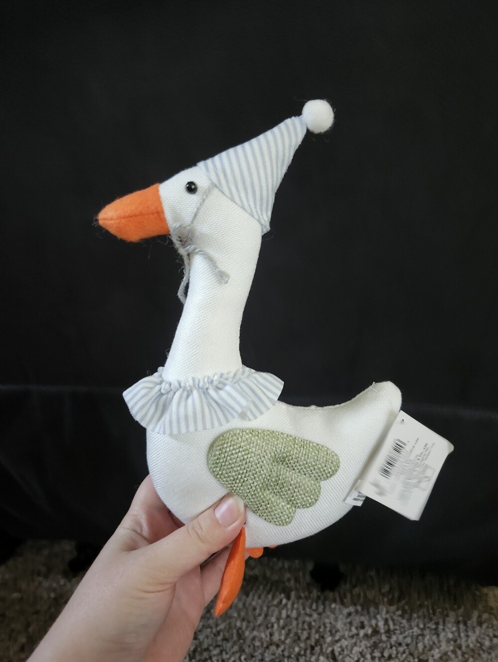 White Goose Plush with Blue-Striped Hat and Orange Beak